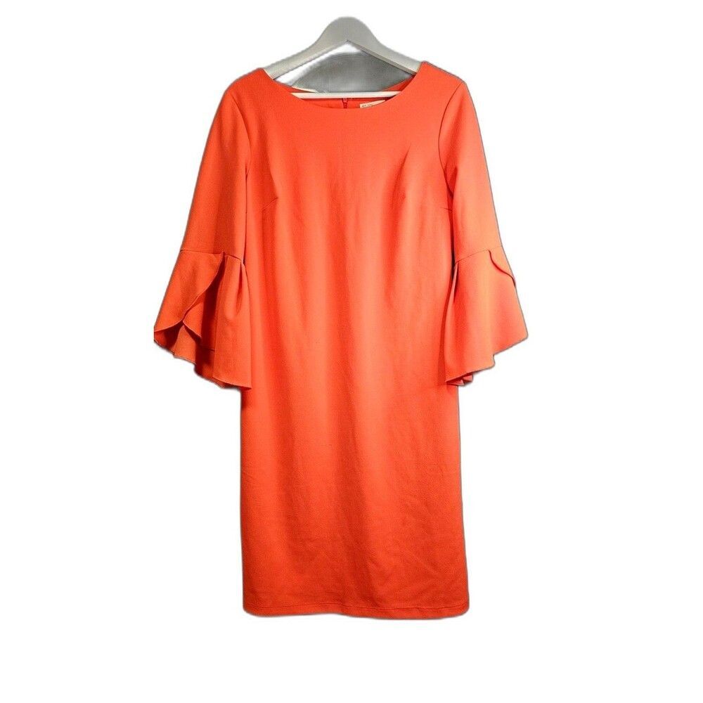 EST. 1946 Sheath Dress Coral Bell Sleeve Ruffle Boat Neck Knee Length Size 4